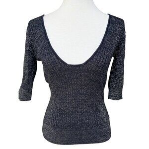 Nasty Gal Striped Sparkly "Next To You" Knit Top Black M